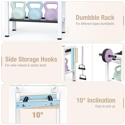 Small Dumbbell Rack，Heavy Duty Adjustable Dumbbell Weight Rack with Side Hooks,Gym Equipment Weight Set holderfor Dumbbell,Kettlebells Rack, Other Gym Accessories