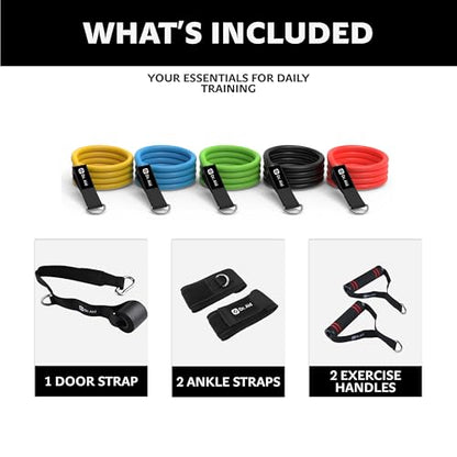 Dr. Aid Resistance Bands Set – 5 Stackable Workout Bands with Handles, Pure Latex, High Elasticity & Tear Resistant – Smell-Free Full-Body Exercise Bands for Rehab, Basic Training & Strength Workouts