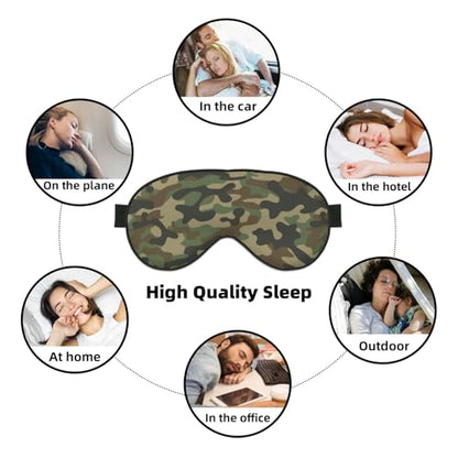 Green Camouflage Sleep Mask Eye Mask with Adjustable Strap Eye Sleep Shade Cover Blocks Light for Women Men Airplane Travel Nap - color: Green Camouflage