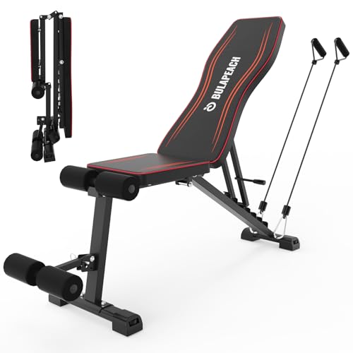 Adjustable Weight Bench Workout Bench for Home Gym, Foldable Workout Bench 700LBS Weight Capacity for Full Body Strength Training,Incline Flat Decline Sit-up Bench (2 Resistance Bands)