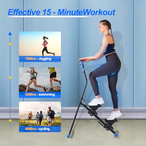 Stepper Machine Adjustable Handles, Compact Stepper Exercise Machine with LCD Display for Home Cardio Workout - color: Black