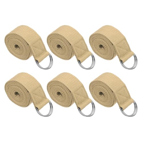 PATIKIL Yoga Strap for Stretching Cotton Yoga Belt with Adjustable Metal D-Ring Buckle Stretch Bands for Fitness Pilates - color: Khaki, size: 6 Feet