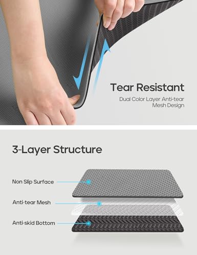 Heathyoga Yoga Mat Non Slip TPE Pilates Exercise Mats for Home Workout Gym Fitness Eco Friendly Thick Hot Yoga Mat with Strap Body Alignment,72"x 26" Thickness 1/4" - color: Charcoal