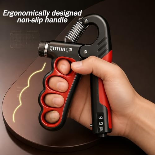 Grip Strength Trainer,11-220LBs Adjustable Resistance Grip Strength Trainer with Counter,Ergonomic Design, Forearm Strengthener for Injury Recovery and Muscle Building