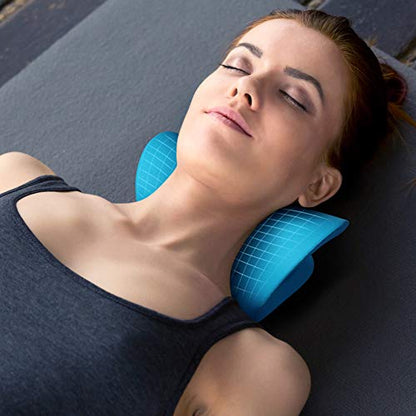 RESTCLOUD Neck and Shoulder Relaxer, Cervical Traction Device for TMJ Pain Relief and Cervical Spine Alignment, Chiropractic Pillow Neck Stretcher (Blue) - color: Blue
