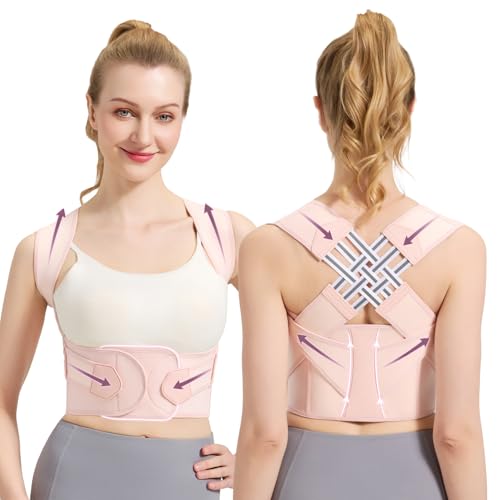 Posture Corrector for Women and Men,Adjustable Shoulder Straightener,Back Support Brace,Upper Spine scoliosis, hunchback Pink Medium - color: PINK, size: Medium