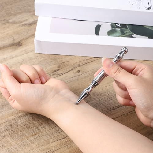 Tmj Pen Acupressure Face Stick Fascia Tool Acupuncture Pen Fascia Stick Facial Reflexology Tools Massage Pens for Face Body Point (Silver)