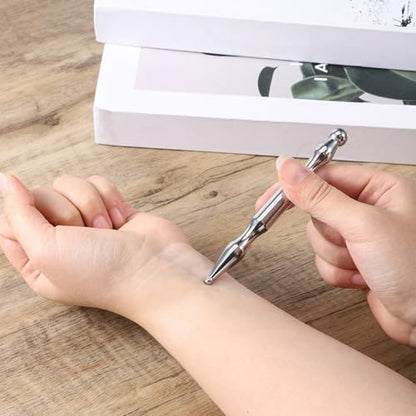 Tmj Pen Acupressure Face Stick Fascia Tool Acupuncture Pen Fascia Stick Facial Reflexology Tools Massage Pens for Face Body Point (Silver)