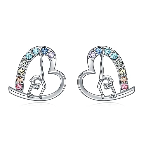 Girls Ballet & Gymnastics Stud Earrings - Rainbow Heart Dance Earrings for Recital Gifts - style: Gymnastics Stud Earrings