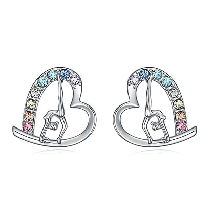 Girls Ballet & Gymnastics Stud Earrings - Rainbow Heart Dance Earrings for Recital Gifts - style: Gymnastics Stud Earrings