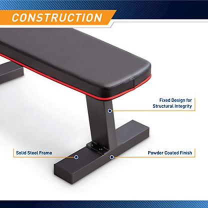 Marcy Flat Utility Weight Bench for Home Gym Weight Training and Ab Exercises - color: Deluxe - Red Trim