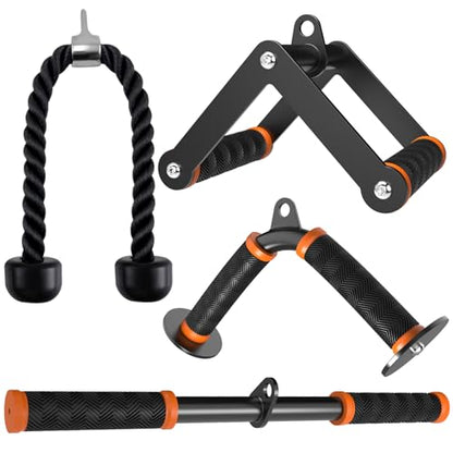 Cable Machine Attachment Set for Gym & Home Workouts, Lat Pulldown Attachments with Non-Slip Grips, Orange