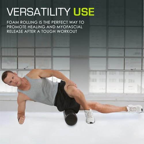 12 Inch High Density Foam Roller - Compact Muscle Recovery Roller for Travel, Home Gym, Yoga, Black