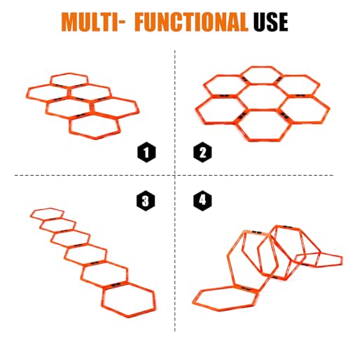 6PCS Hex Agility Rings, Speed Rings, Premium Hexagon Rings with Carry Bag, Portable Agility Hurdles Ladder for Agility Footwork Training