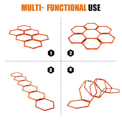 6PCS Hex Agility Rings, Speed Rings, Premium Hexagon Rings with Carry Bag, Portable Agility Hurdles Ladder for Agility Footwork Training