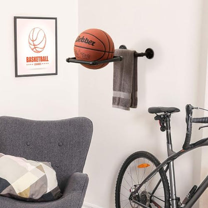 MyGift Yoga Ball Storage Wall Mount, Black Metal Pipe Racks for Exercise Ball Holder, Ball Storage for Home Gym or Studio