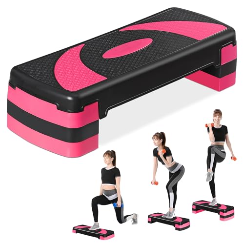 31” Aerobic Step Platform for Exercise, Adjustable Workout Stepper with Non-Slip Surface, Fitness Step Platform with 3 Height Levels, 400 LBS Capacity for Home Gym Cardio Training (Green) - color: Pink