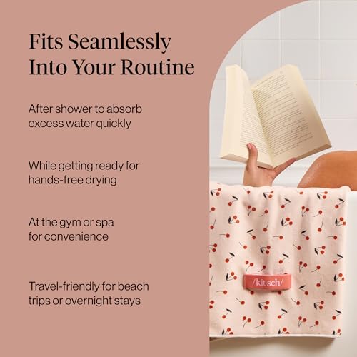 Kitsch XL Microfiber Hair Towel Wrap for Women - color: Cherry Print