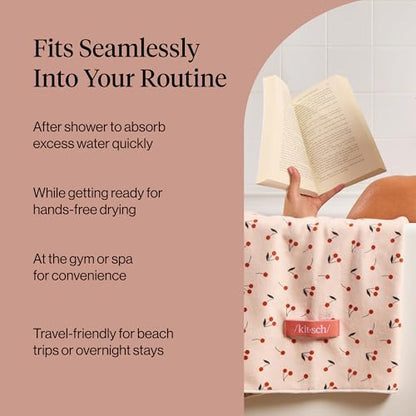 Kitsch XL Microfiber Hair Towel Wrap for Women - color: Cherry Print