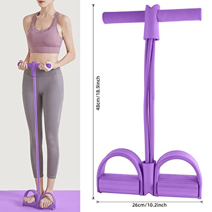 Multi-Function Tension Rope – 4 Tube Resistance Bands with Handles – Sit Up Exercise Equipment Home Gym Tummy Trainer for Men Women - color: purple