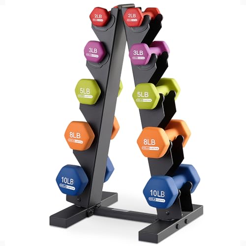 Neoprene Dumbbell Weights Set w/Rack, Home Gym Equipment - Portable Weighted Exercise Dumbbells for Fitness, Training, and Lifting Workouts - color: Multicolor, size: 56 LB