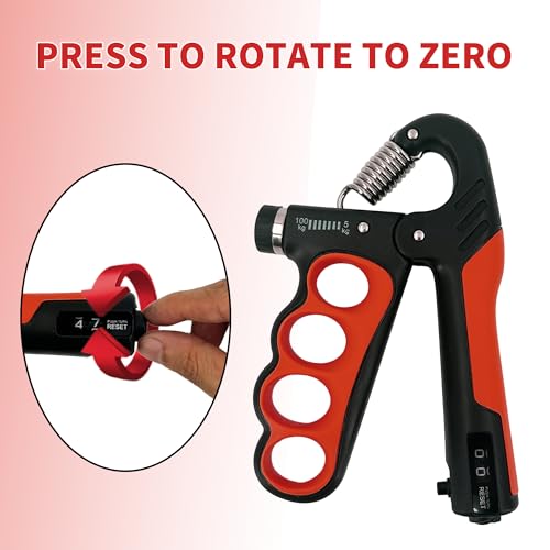 Senston Grip Strength Trainer 2 Pack - Adjustable 11-220Lbs (5-100KG) with Auto Counter, Hand Grip Strengthener, Forearm Exerciser for Athletes, Musicians, Gym, Home, Injury Rehab - color: Red