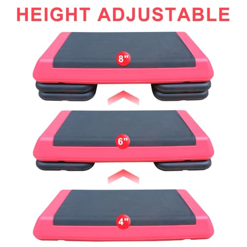 Adjustable Aerobic Step Platform with 4 Risers – Non-Slip Fitness Trainer for Home Workouts, Cardio & Strength Training - color: Black+Red