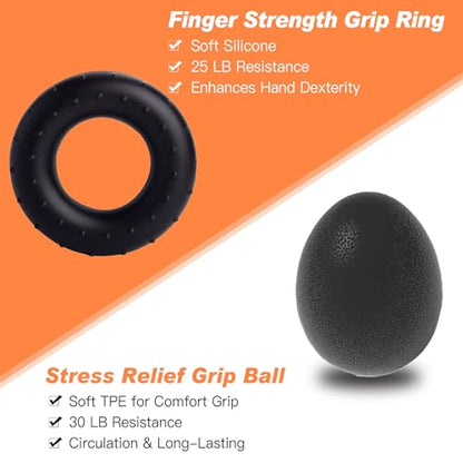 CYFIE Grip Strength Trainer Kit, Adjustable Hand Gripper Strengthener, Forearm Strengthener & Finger Exerciser Set with Finger Stretcher, Stress Ball & Grip Ring for Athletes, Rock Climbing & Rehab - color: Red & Black