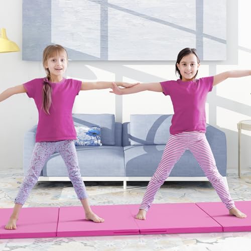 ZENOVA Gymnastics Mat 6'x3'x2''/4'x8'x2'' Exercise Mat Gym Mat for Home Aerobics Workout Foldable Tumbling Mat Children Gifts - color: 3FT x 6FT --Pink