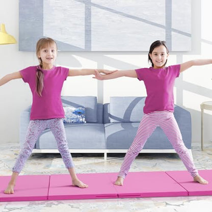 ZENOVA Gymnastics Mat 6'x3'x2''/4'x8'x2'' Exercise Mat Gym Mat for Home Aerobics Workout Foldable Tumbling Mat Children Gifts - color: 3FT x 6FT --Pink