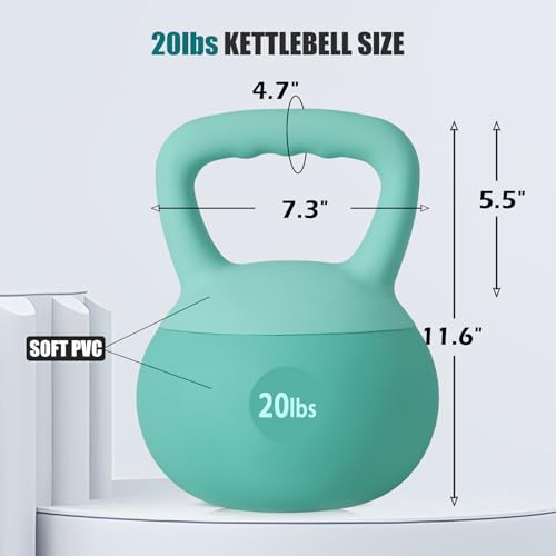 SogesPower Soft Kettlebells, Iron Sand Filled Strength Training Weights, Shock-Proof with Wide-Grip Handle, Fitness Kettlebells for Home Gym - color: 20LBS-Mint Green