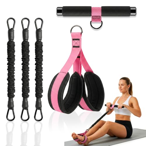 Pedal Resistance Band with Handles, 3 Adjustable Bands, Each Band Provides up to 30 lbs at Maximum Stretch, Combine 1/2/3 Bands for up to 90 lbs, Full Body Home Workout for Core, Arms and Legs