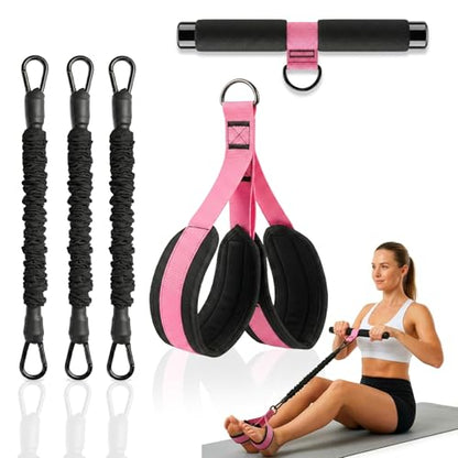 Pedal Resistance Band with Handles, 3 Adjustable Bands, Each Band Provides up to 30 lbs at Maximum Stretch, Combine 1/2/3 Bands for up to 90 lbs, Full Body Home Workout for Core, Arms and Legs