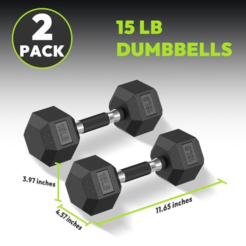 HANDBODE Hex Dumbbell Set 2.5-65 lb, Rubber Encased Hex Dumbbells for Home Gym, Weights Dumbbells Set of 2 Hand Weights for Strength Training & Fitness Exercise - size: 15 lb, Pair, style: Comfort Grip