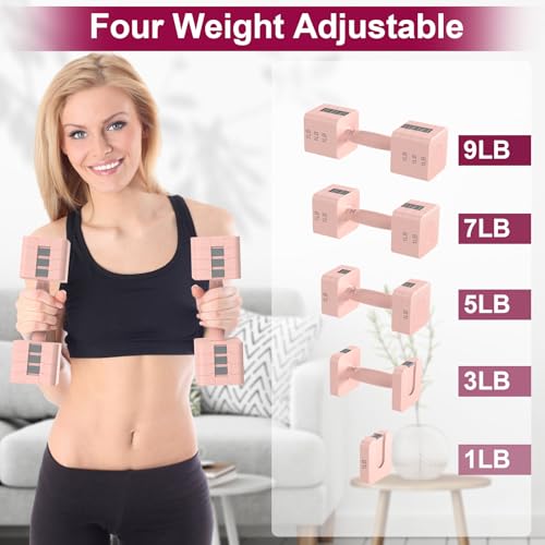 Hezeyferg 18LBS 22LBS Adjustable Dumbbells Set, Hand Weights Sets with Mutilple Levels, Adjustable Weight Dumbbells for Women/Men Home Gym Full Body Workout - color: Pink 9LB Each ( 18LB Pair )