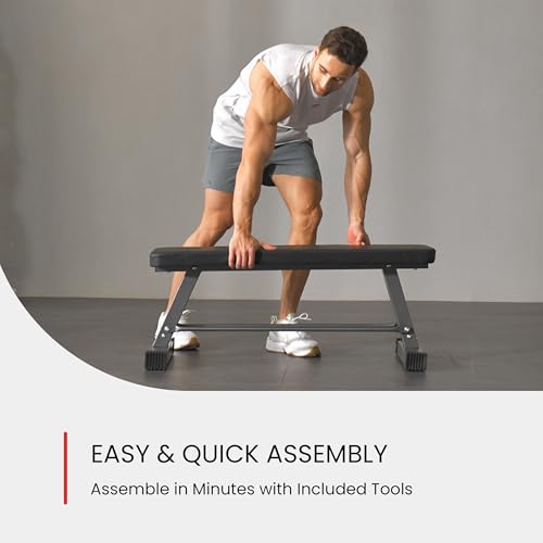 FF Finer Form Essential Flat Weight Bench for Your Home Gym – Heavy Duty Workout Bench for Bench Press, Hip Thrusts & Strength Training Exercise – Compact, Fitness Equipment for Home Use