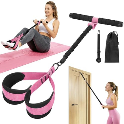 Pedal Resistance Band with Handles and Door Anchor, Detachable Foot Pedal Resistance Band with Stainless Steel Buckles, Multifunction Tension Rope Tummy Trimmer for Full Body Workout Home Gym Women