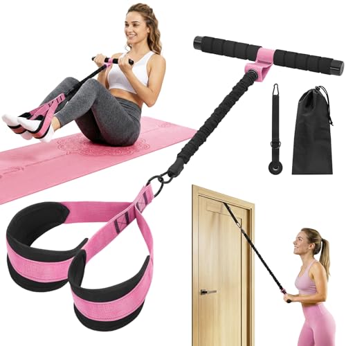 Pedal Resistance Band with Handles and Door Anchor, Detachable Foot Pedal Resistance Band with Stainless Steel Buckles, Multifunction Tension Rope Tummy Trimmer for Full Body Workout Home Gym Women