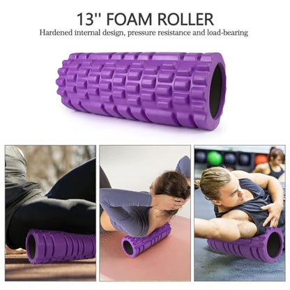 JOYENERGY 5 in 1 Foam Roller Set, Trigger Point Foam Roller Patented, Massage Roller Stick, Massage Ball, Stretching Strap for Deep Tissue Massager for Muscle Pilates Yoga Whole Body