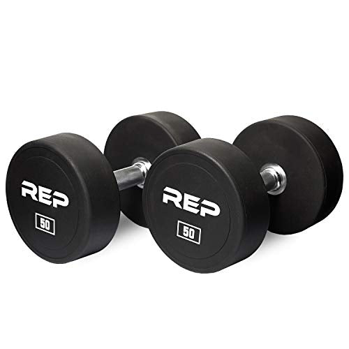 REP Fitness Urethane Coated Round Dumbbells, 5 to 100 lbs, Singles or Pairs, With or Without Rack, Steel Core, Rubber Encased, Chrome Handles, Professional Weights for Home Gym Strength Training - style: 50 lb Pair