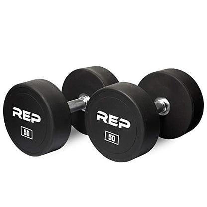 REP Fitness Urethane Coated Round Dumbbells, 5 to 100 lbs, Singles or Pairs, With or Without Rack, Steel Core, Rubber Encased, Chrome Handles, Professional Weights for Home Gym Strength Training - style: 50 lb Pair