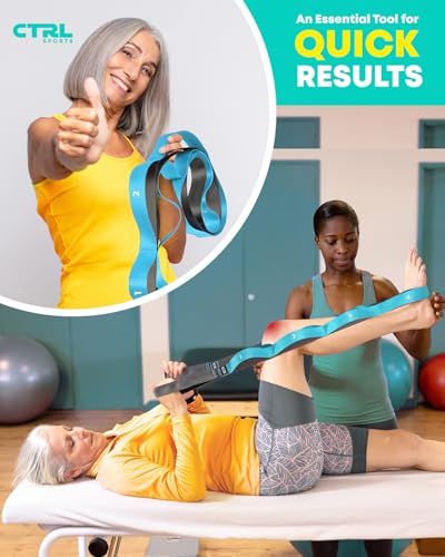 Stretching Strap with Loops - Non Elastic Stretch Band for Physical Therapy, Yoga Strap for Stretching Equipment, Stretch Bands for Exercise and Flexibility - Fascia, Hamstring & Leg Stretcher Belt