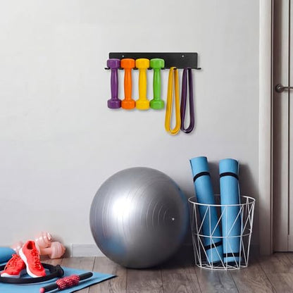 Sintuff Wall Mounted Dumbbell Rack for Home Gym, Heavy Duty Metal Storage Organizer with 6 Slots & Hooks, Space Saving Weight Holder for Dumbbells, Bands, Jump Ropes & Workout Accessories