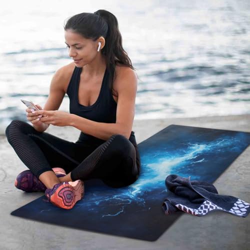 Kigai Travel Yoga Mat 71" x 24" Non Slip Natural Rubber Foldable Exercise Mat Ultra Thin 1.5mm Lightweight for Fitness, Pilates & Home Workout, Blue Lightning