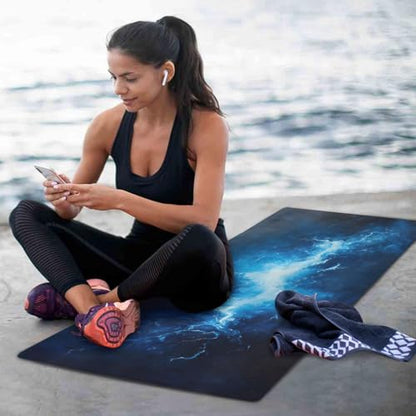 Kigai Travel Yoga Mat 71" x 24" Non Slip Natural Rubber Foldable Exercise Mat Ultra Thin 1.5mm Lightweight for Fitness, Pilates & Home Workout, Blue Lightning