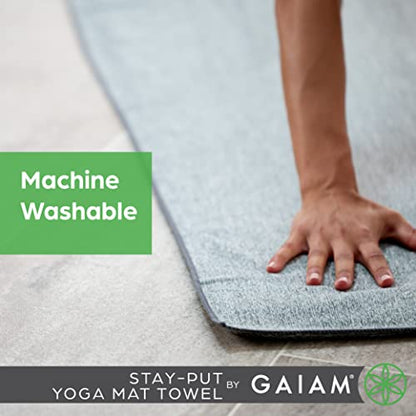 Gaiam Yoga Towel - Mat Sized Active Dry Non Slip Moisture Wicking Sweat Absorbent Microfiber Hot Yoga Towel for Women & Men | Stay-Put Corner Pockets (70" Long x 26" Wide)