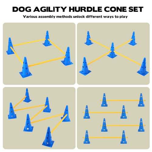 Dog Agility Hurdle Cone Set, 10er 12.5Inch Agility Cones and 5er 31.5Inch Agility Rods, Height Adjustable Crossbar for Dog Obstacle Course Rehabilitation & Beginners