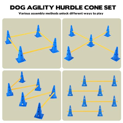 Dog Agility Hurdle Cone Set, 10er 12.5Inch Agility Cones and 5er 31.5Inch Agility Rods, Height Adjustable Crossbar for Dog Obstacle Course Rehabilitation & Beginners