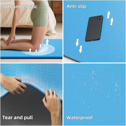 Extra Wide Yoga Mat 76"x40"x10mm TPE Double-Width Exercise Mat for Couples, Tall Yogis & Home Workouts, Non-Slip, Free of PVC & Latex - color: Medium blue + Dark blue