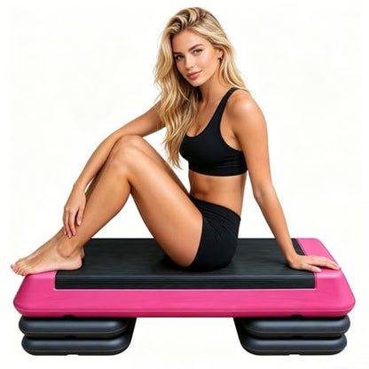 Aerobic Step Platform Height Adjustable Workout Step - color: Double-layer Base-Rose & Black